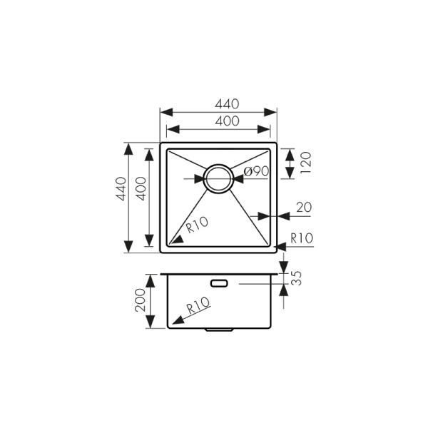 KSM-4444 Мойка из нержавеющей стали KAISER 440x440x200